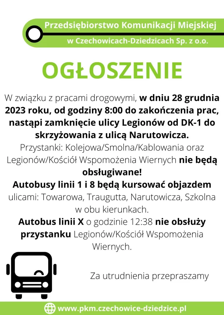Prace drogowe na fragmencie ulicy Legionów. Będą utrudnienia dla kierowców i pasażerów PKM